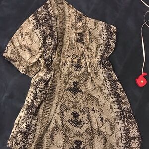 Eliza J One Shoulder Dress in Brown and Black